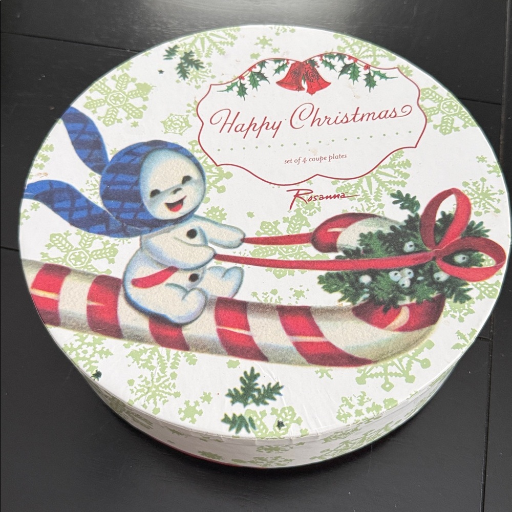 Rosanna “Happy Christmas” Vintage Style Coupe Plates (Set of 4) New in Box NIB - Picture 6 of 7